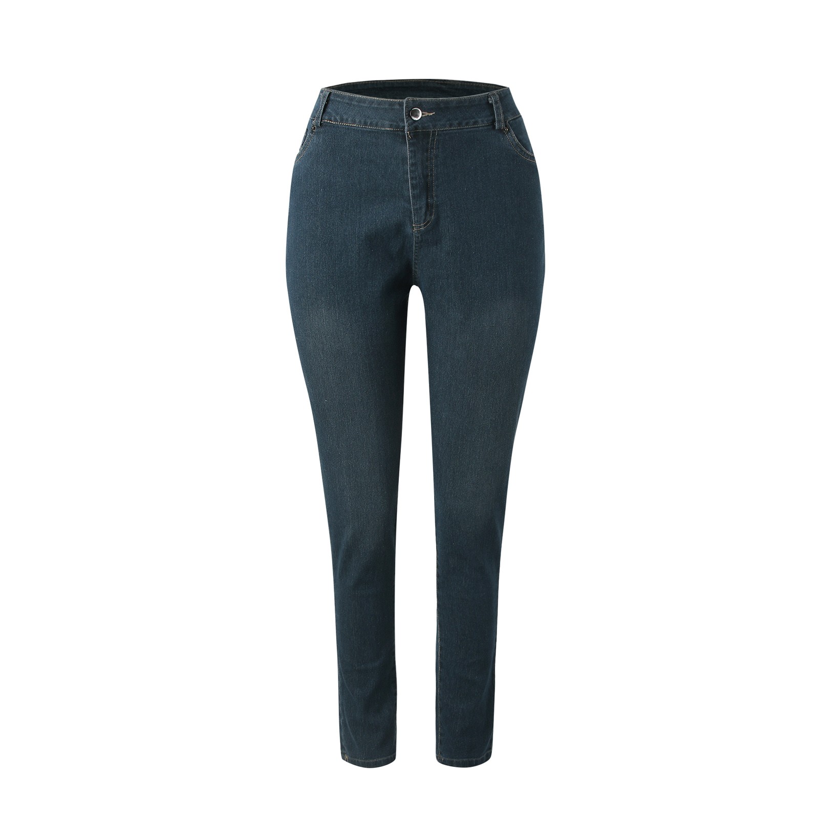 thumbnail image 4 of Jeggings con forro polar para mujer, tallas grandes - Cintura alta, sin cremallera, denim elástico, pantalones térmicos de invierno - L-XXXXL, 4 of 7